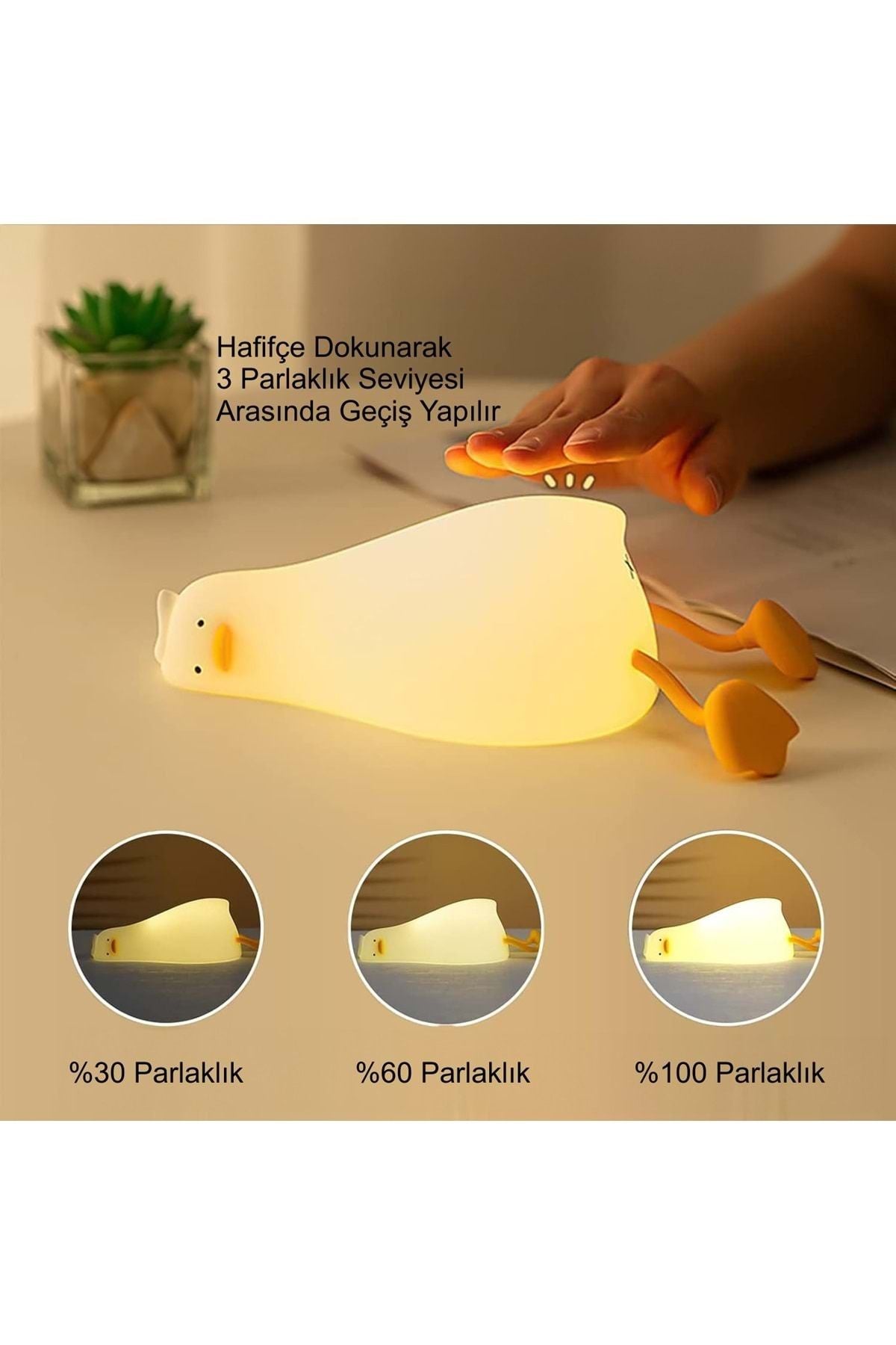 HyMark Sevimli Silikon Dokunmatik LED Ördek Gece Lambası Şarjlı Kısılabilir Dekoratif