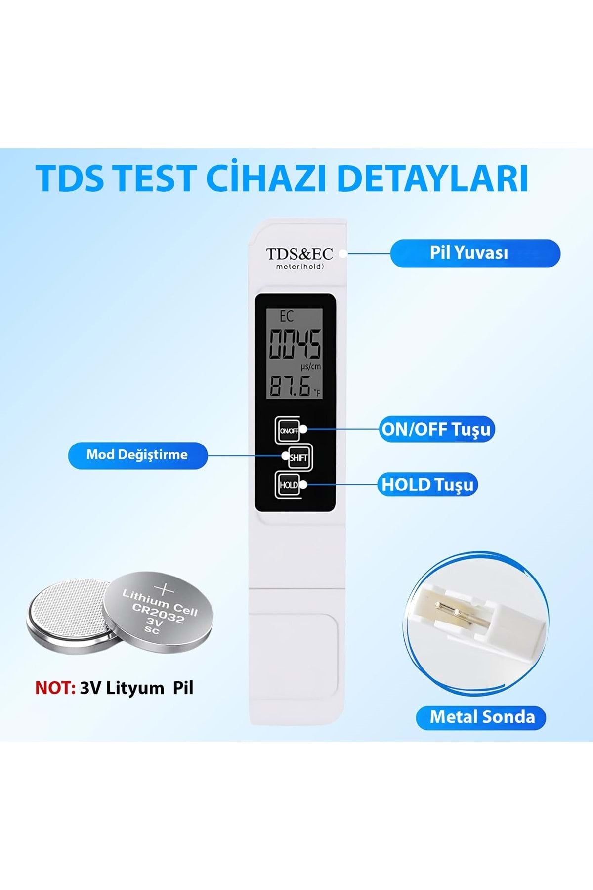 HyMark 3in1 Dijital Tds Su Kalitesi Değeri Sıcaklık Ölçüm Cihazı