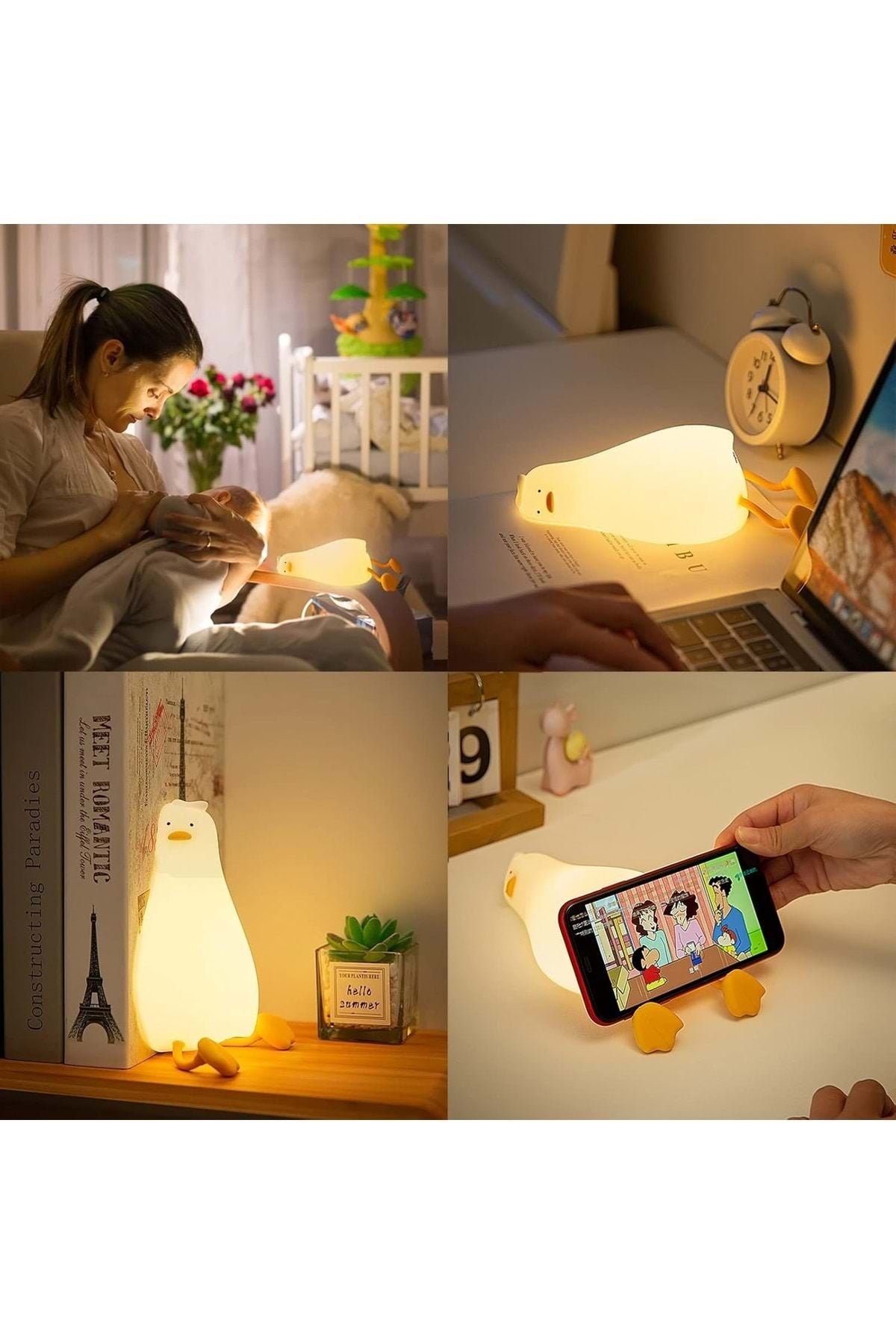 HyMark Sevimli Silikon Dokunmatik LED Ördek Gece Lambası Şarjlı Kısılabilir Dekoratif