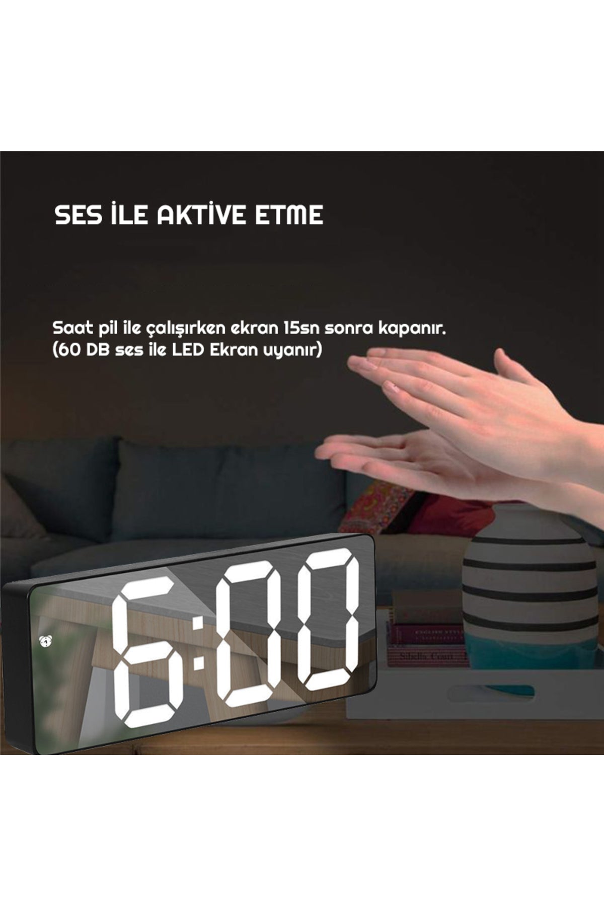HyMark Aynalı Termometre Alarm Takvimli Led Dijital Modern Masa Saati/ADPT