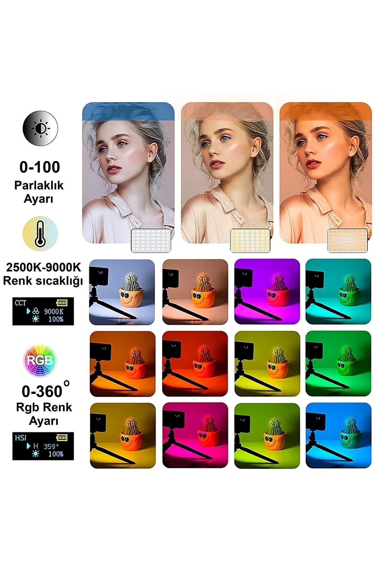 HyMark RGB-CL120 LED Video Fotoğraf Dolgu Işığı 9000K LCD Ekran 20 Efekt DSLR Vlog Canlı Yayın
