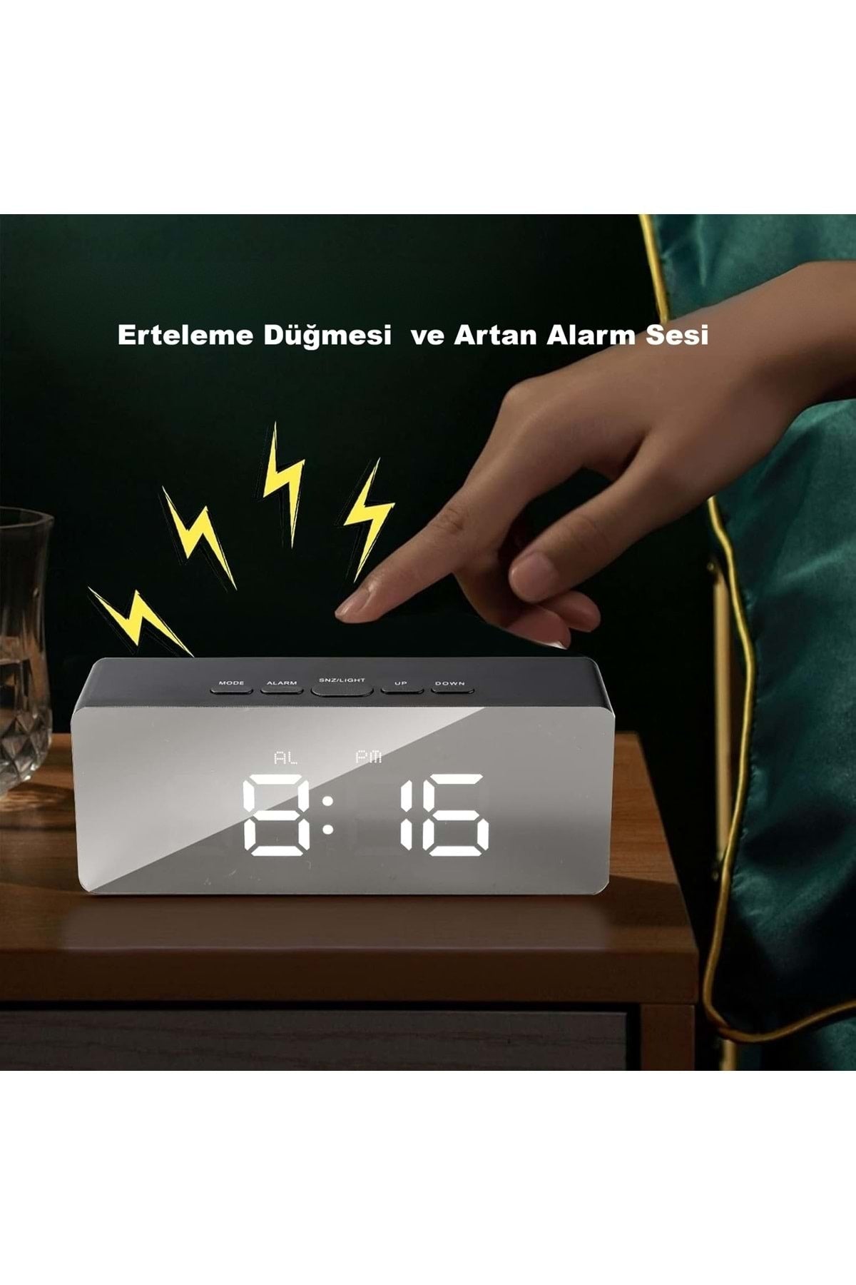 HyMark Dijital Çalar Saat Usb/Pil Aynalı LED Termometre Alarm Gece Modlu Eletronik Saat