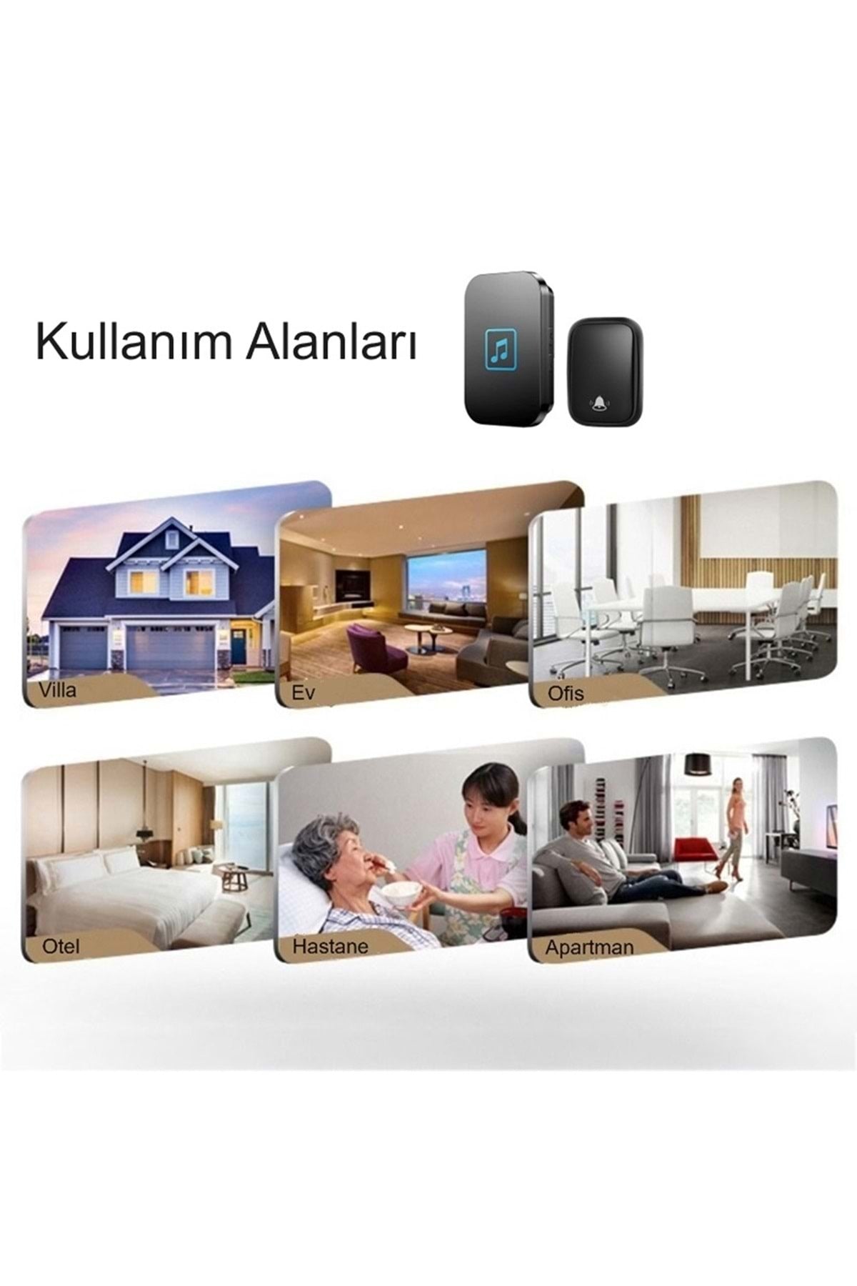 HyMark Kablosuz Led Kapı Zili 1 Buton 1 Zil 1 Koruyucu Kapak Pilsiz 150 Metre Çekim 60 Zil Tonu