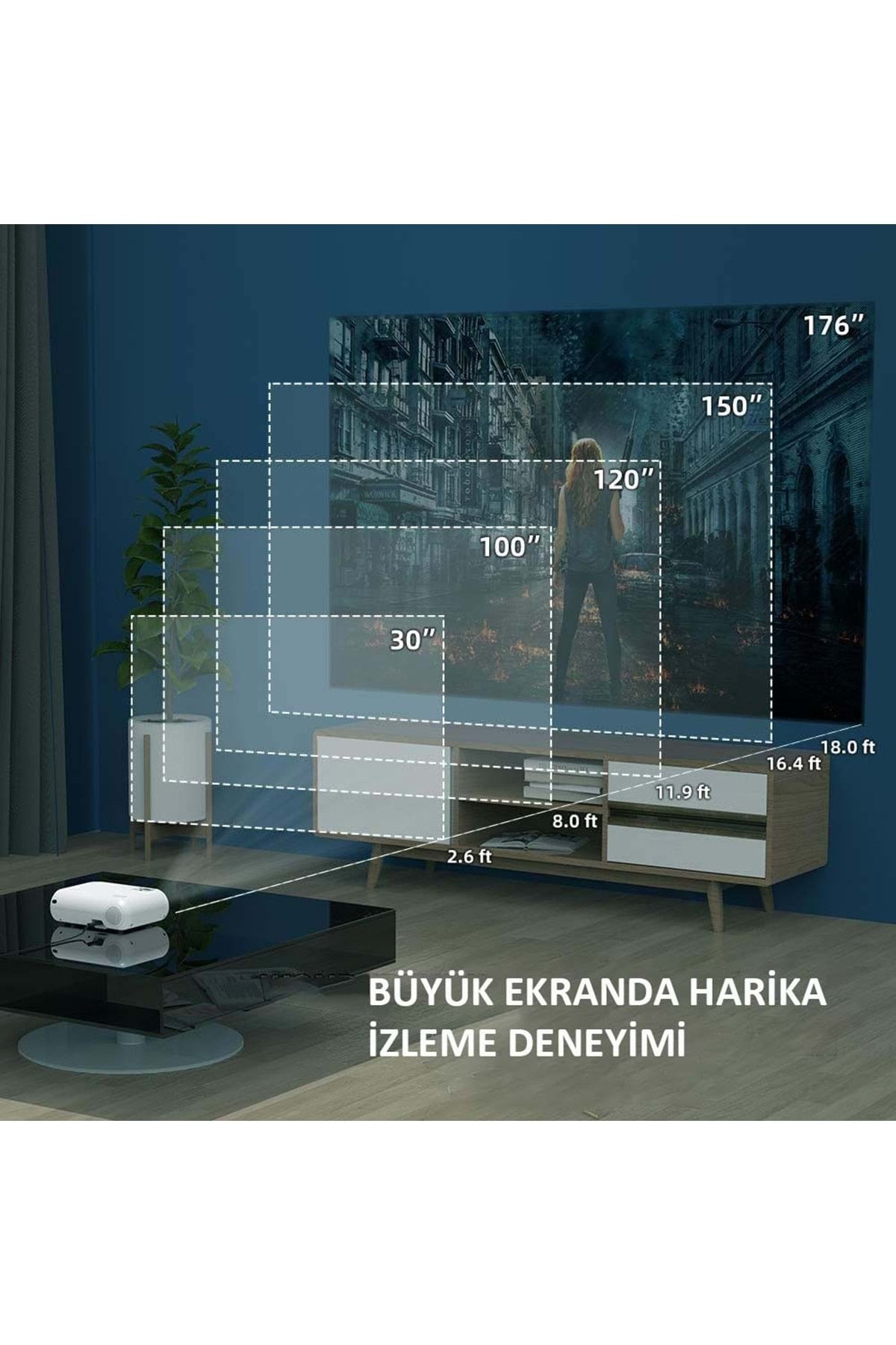 HyMark 1080P Mini Taşınabilir Wifi iOS & Android Telefon Yansıtma P62 Model Projeksiyon Cihazı