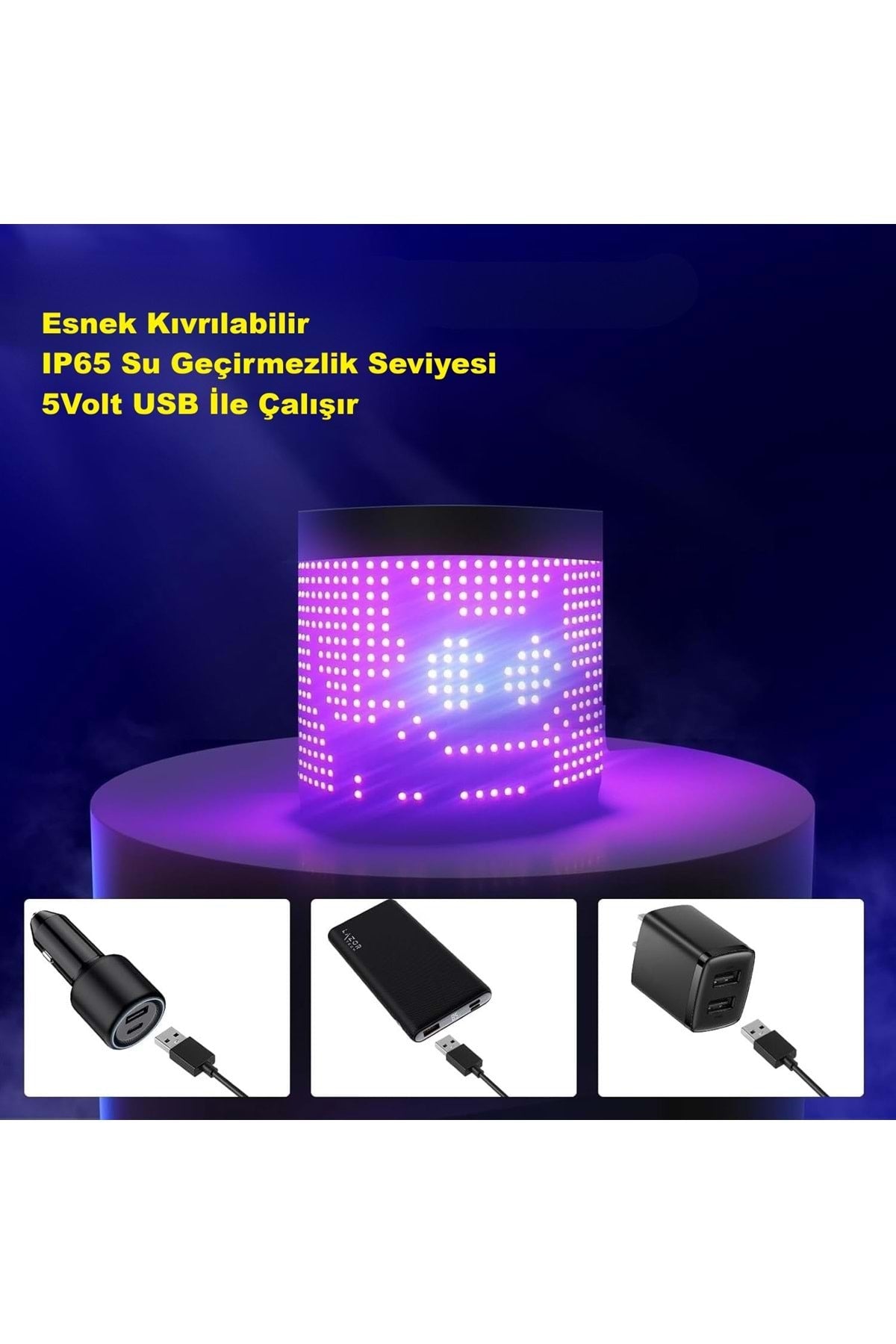 HyMark 35x10cm Programlanabilir LED Matrix Kayan Yazı 20x64 Pixel Emoji Tabela Araba Bluetooth APP