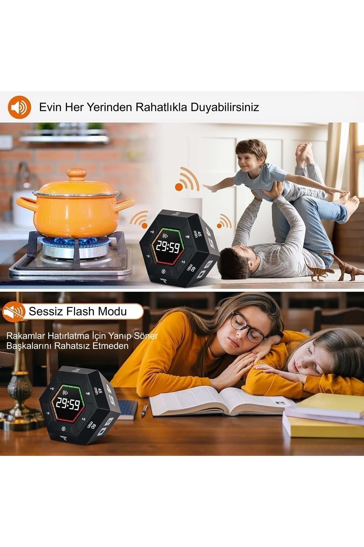 HyMark Altıgen Dijital Geri Sayım Zamanlayıcı LED Ekranlı Görsel Zaman Kontrol Mutfak Ders Mıknatıs