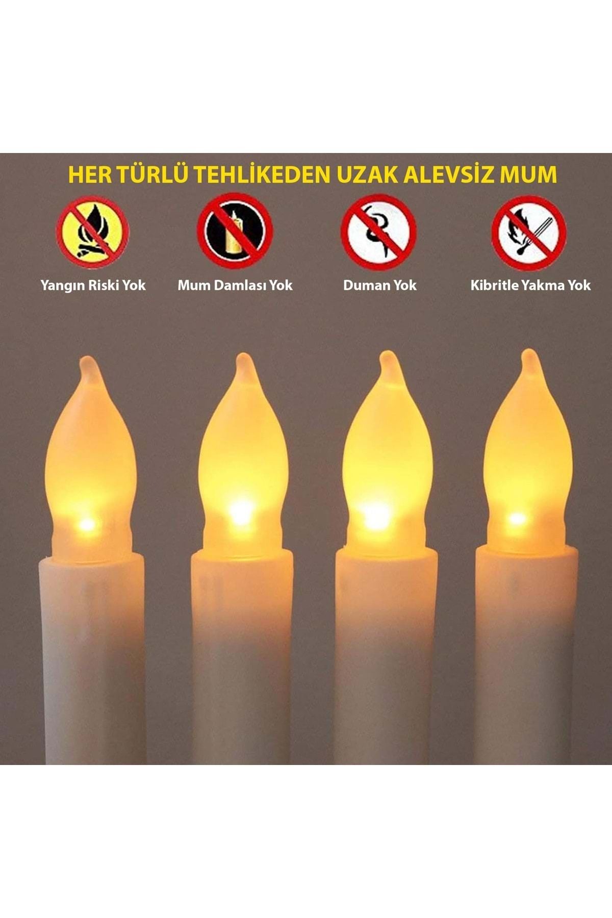 HyMark Titreyen Dekoratif Led Mum 12 Adet Alevsiz Konik Şekilli Uzaktan Kumandalı