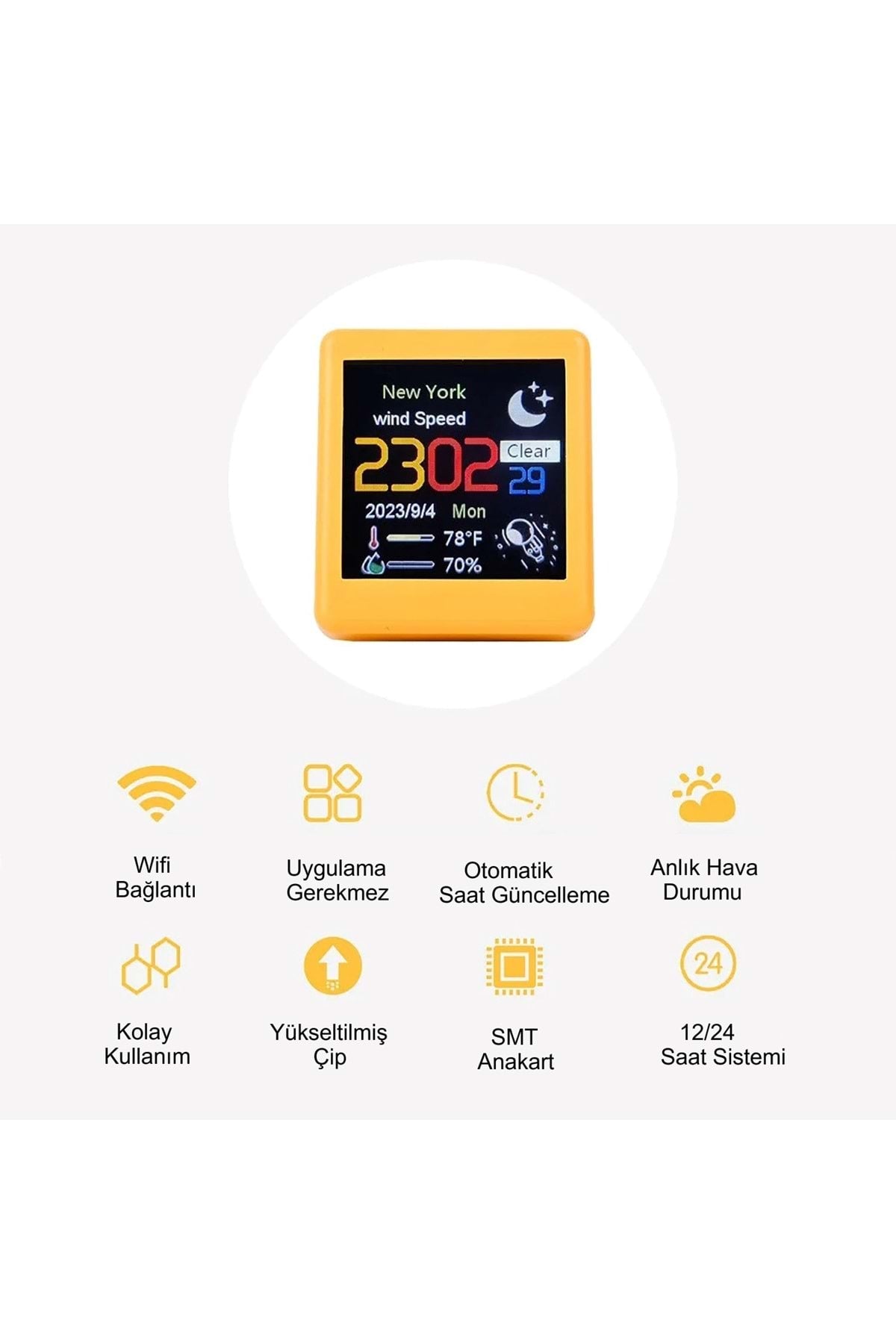 HyMark Akıllı Mini Hava Durumu İstasyonu LED LCD 28x28mm Dijital WiFi Saat Sıcaklık Nem