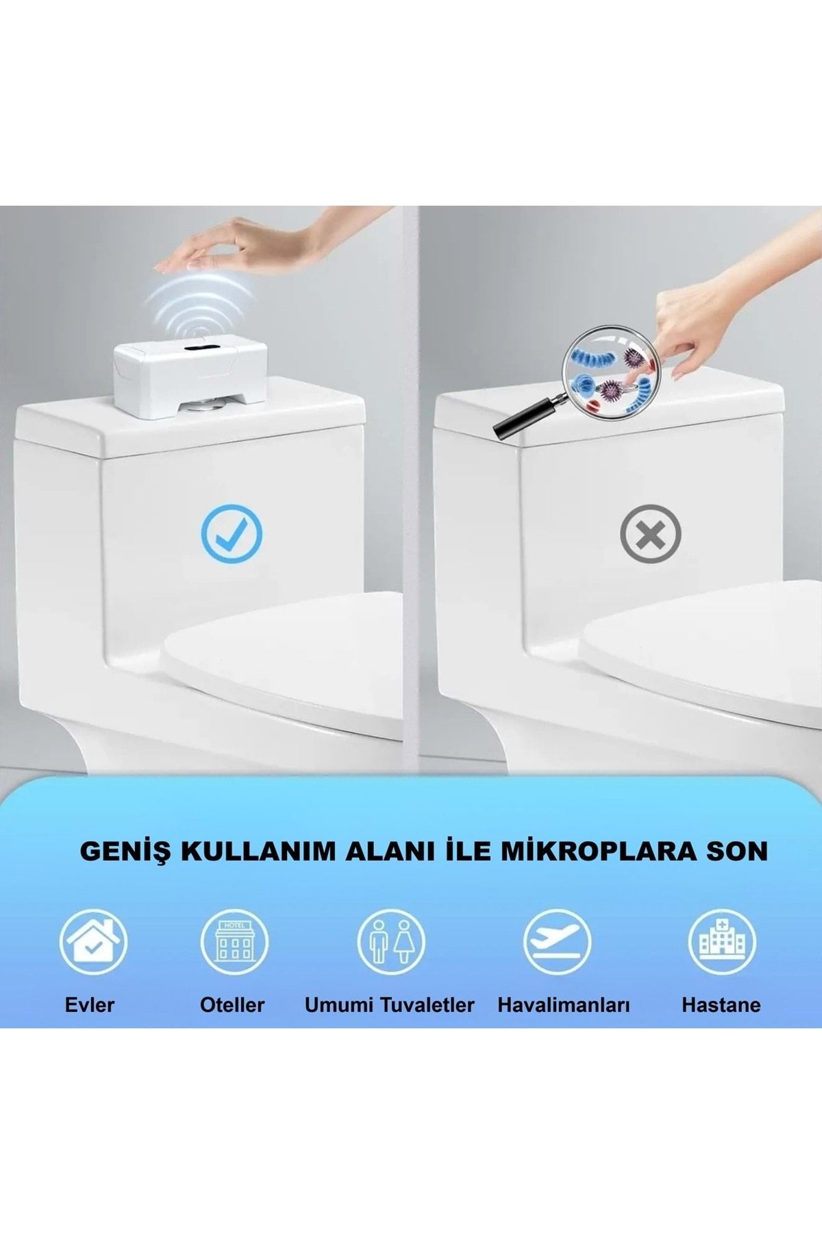 HyMark Otomatik WC Tuvalet Sifonu Kızılötesi Sensörlü Temassız Akıllı Sensör Şarjlı Dahili Pil