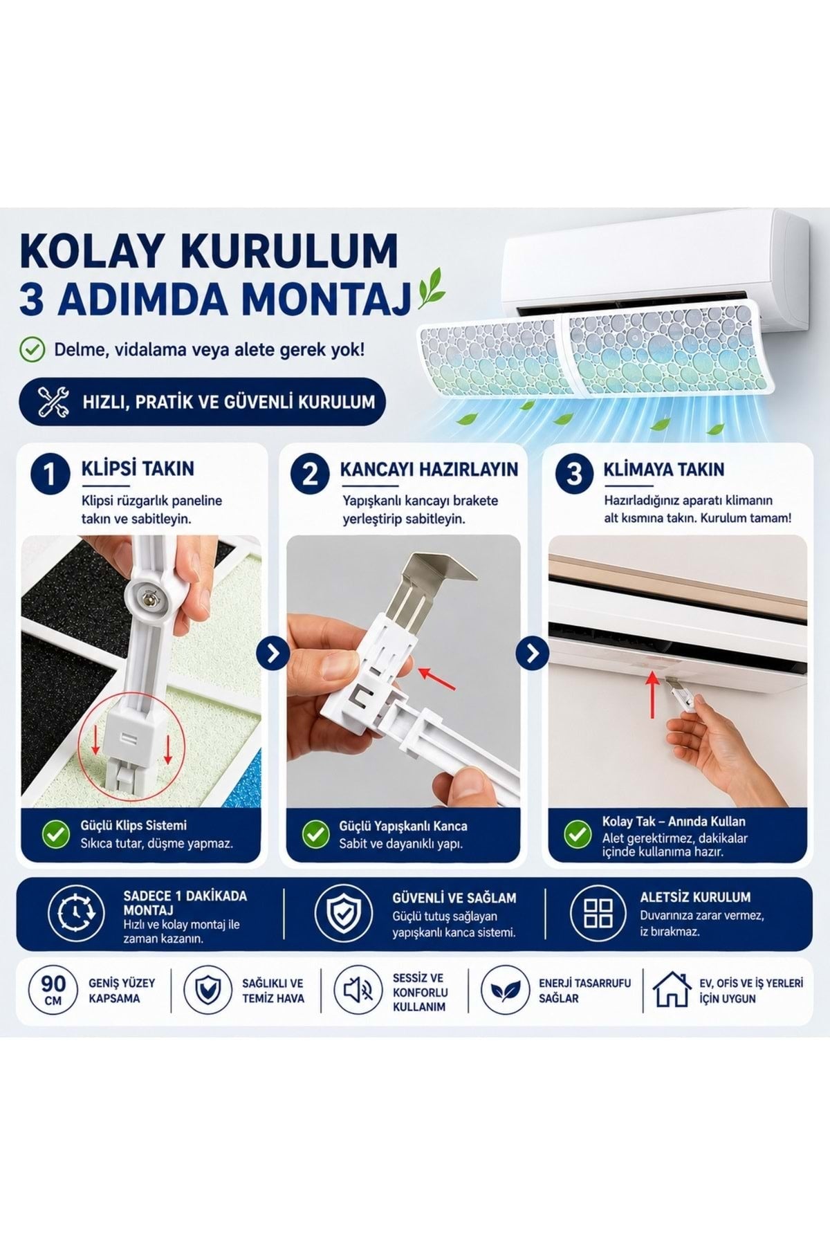 HyMark Filtreli Klima Hava Yönlendirme Aparatı Dekoratif Temiz ve Konforlu Hava Deneyimi