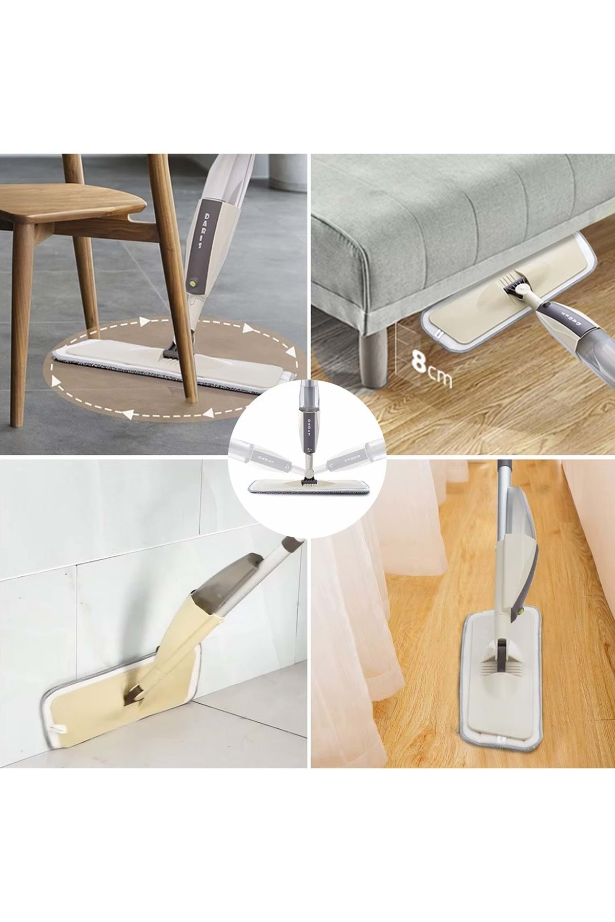 HyMark Sprey Mop Su Deterjan Hazneli 360 Derece Dönen Mikrofiber Bez Temizlik Seti
