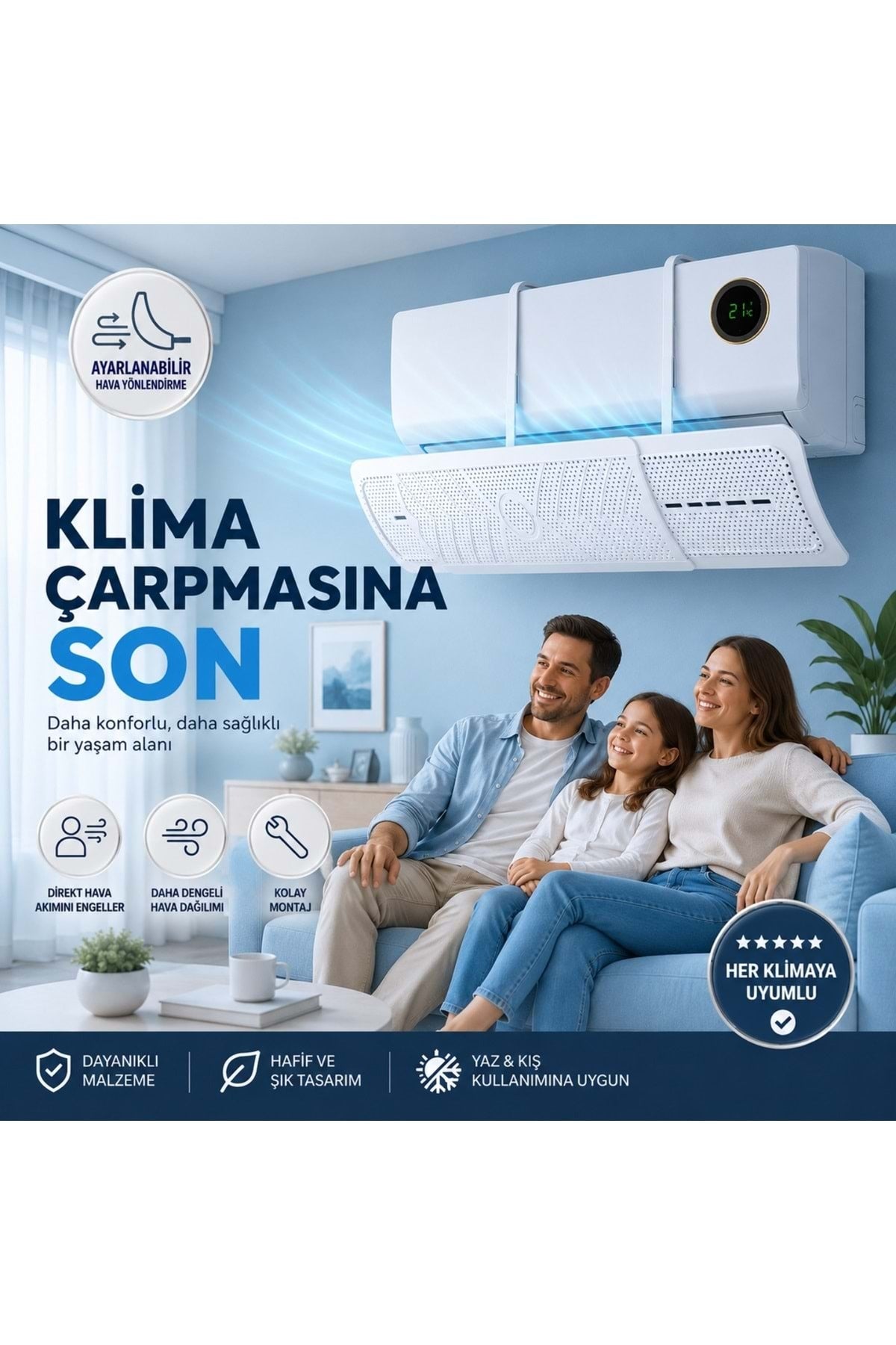 HyMark Askılı Ayarlanabilir 56-95cm Klima Yönlendirici Aparat Klima Rüzgar Önleyici Deflektör