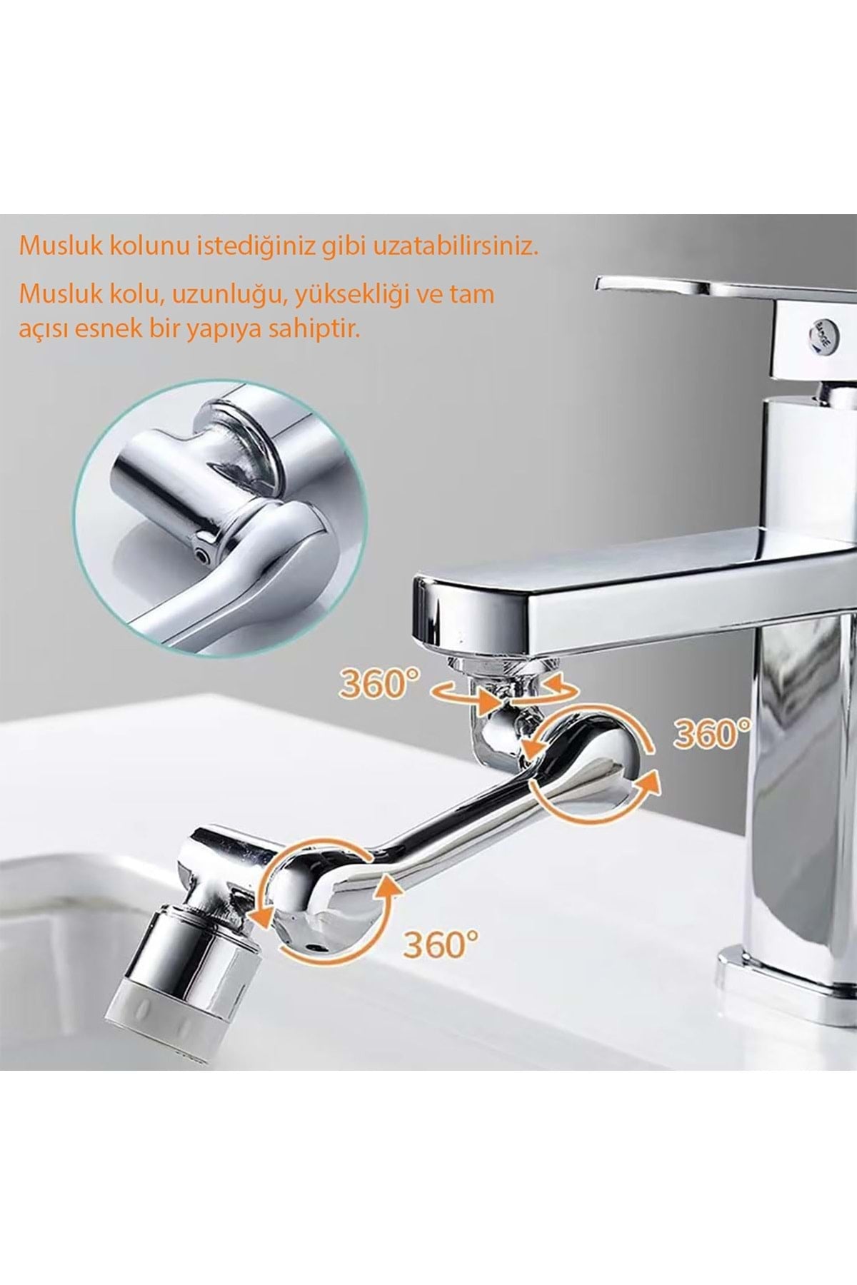 HyMark 1080 Derece Dönebilen Evrensel 2 Modlu Robotik Kol Mutfak Banyo Musluk Başlığı