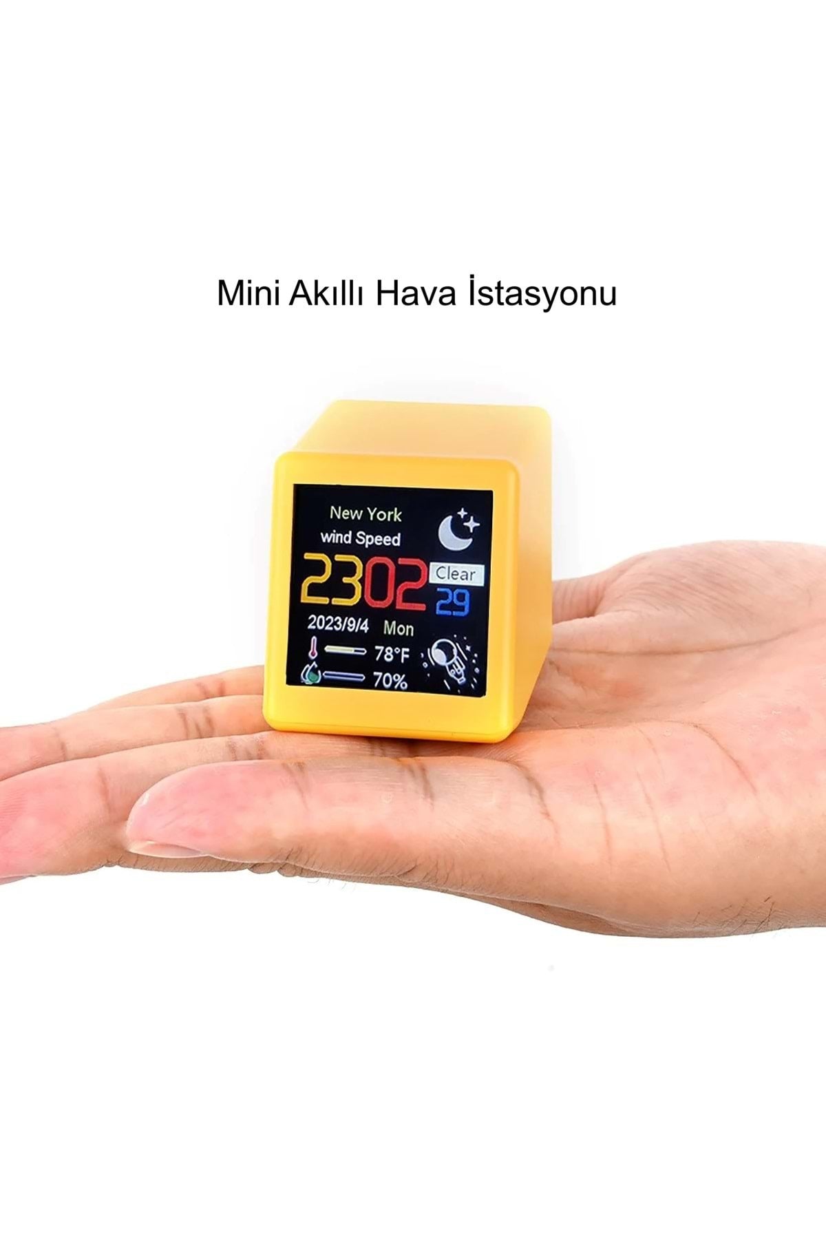 HyMark Akıllı Mini Hava Durumu İstasyonu LED LCD 28x28mm Dijital WiFi Saat Sıcaklık Nem