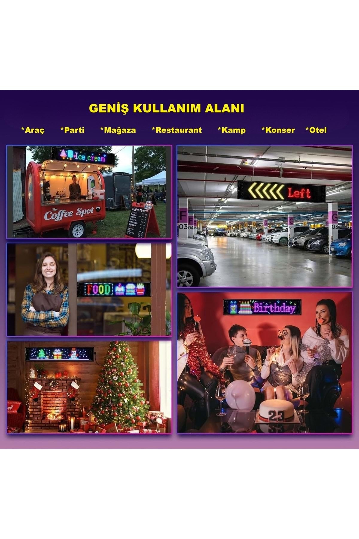 HyMark 35x10cm Programlanabilir LED Matrix Kayan Yazı 20x64 Pixel Emoji Tabela Araba Bluetooth APP