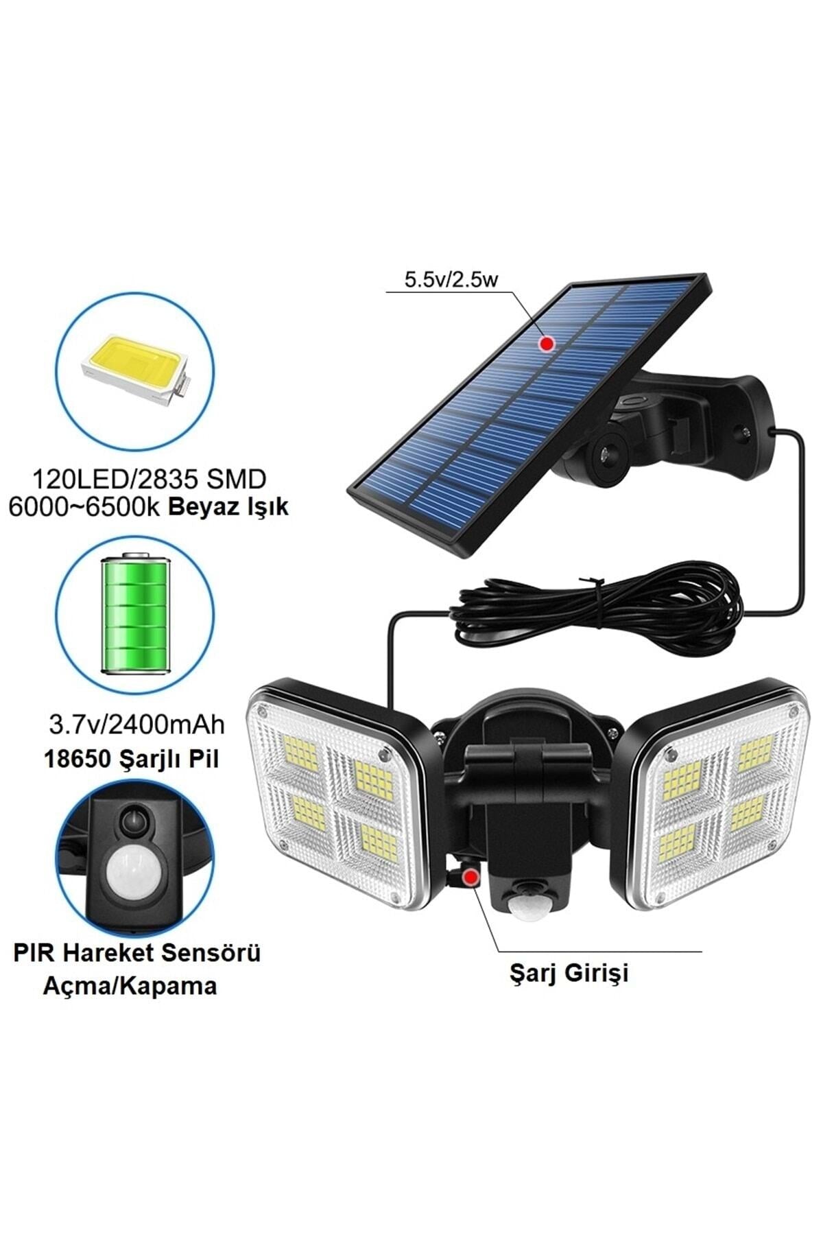 HyMark Güneş Enerjili Aydınlatma Solar Lamba 20w 120 Led