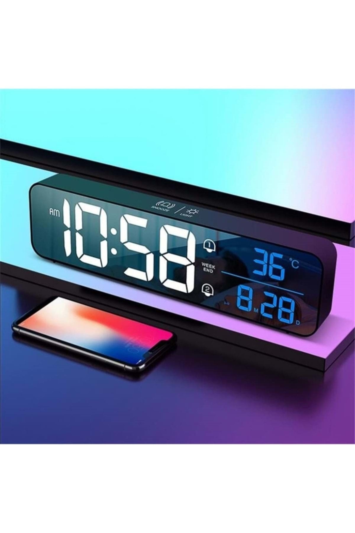 HyMark Hd Led Ekranlı Aynalı Elektronik Saat Sıcaklık Tarih Dijital Masa Saati