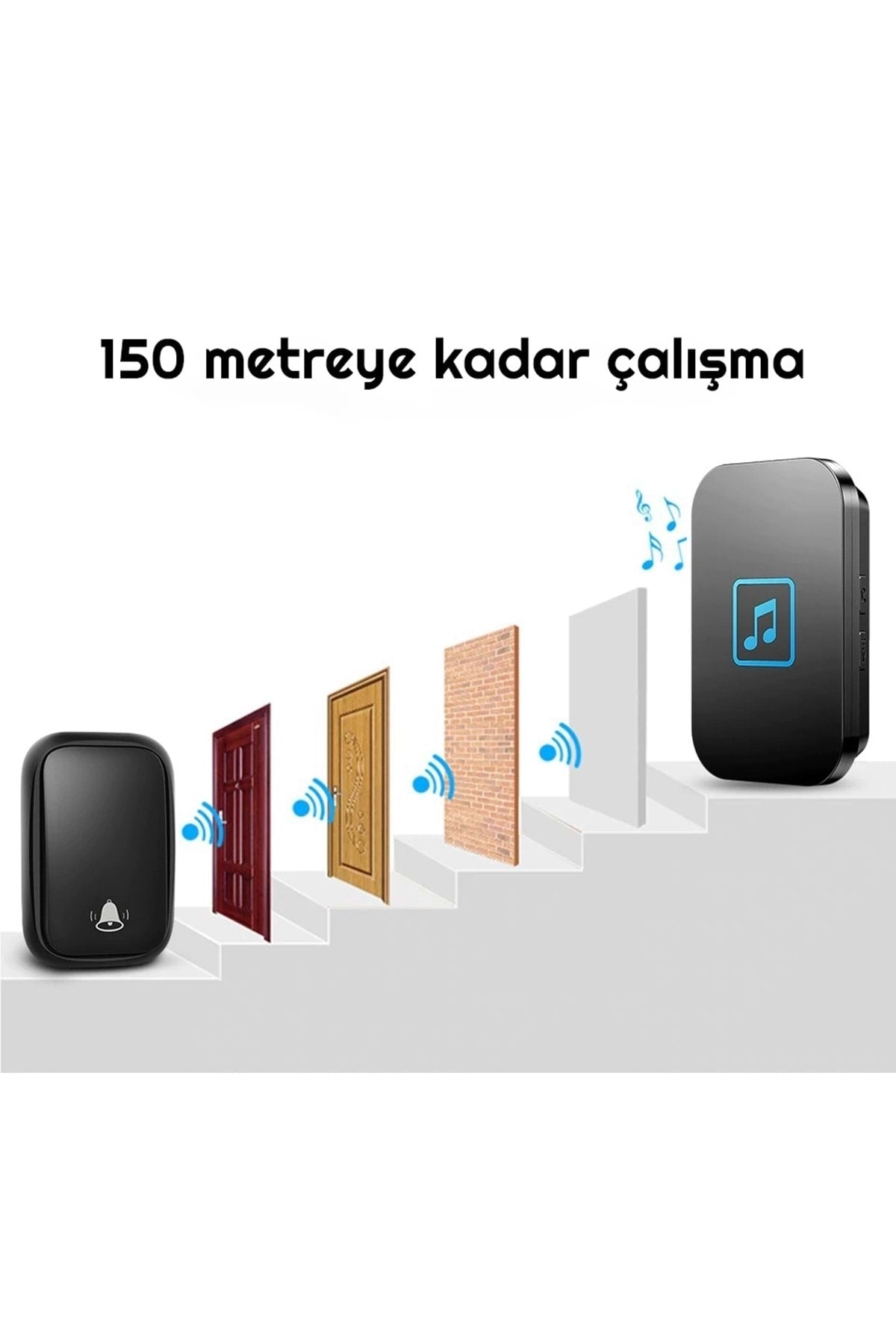 HyMark 2 Buton 1 Alıcı Pil Gerektirmeyen Kablosuz Led Kapı Zili