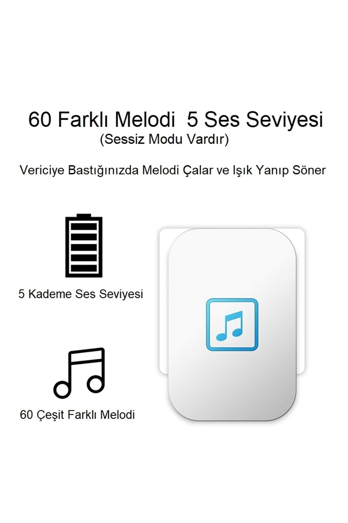 HyMark 2 Buton 1 Alıcı Su Geçirmez Beyaz Pilsiz Kablosuz Led Kapı Zili