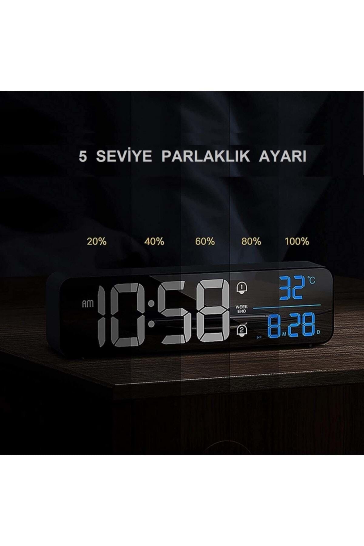 HyMark Hd Led Ekranlı Aynalı Elektronik Saat Sıcaklık Tarih Dijital Masa Saati