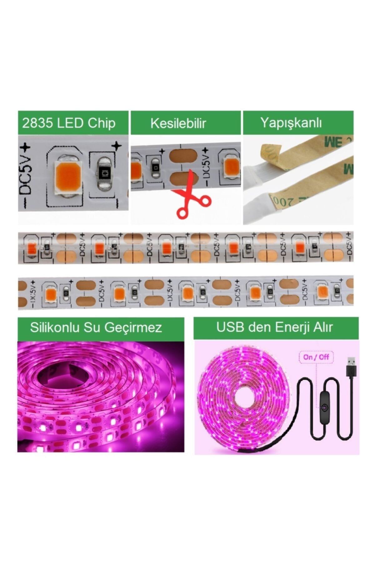 HyMark Bitki Yetiştirme Lambası Tam Spektrum Usb Şerit Led - 1metre