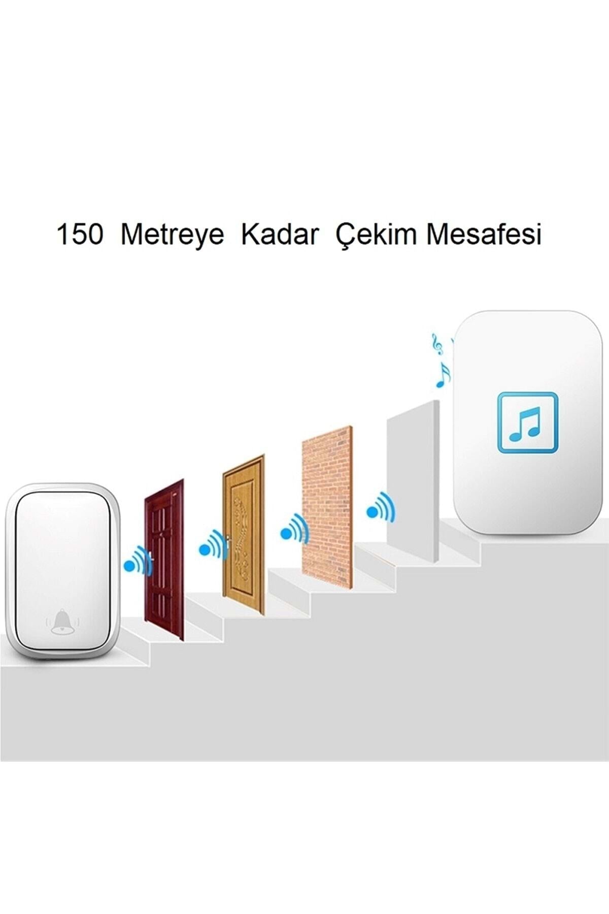 HyMark Su Geçirmez Beyaz Kablosuz Pil Gerektirmeyen Kapı Zili