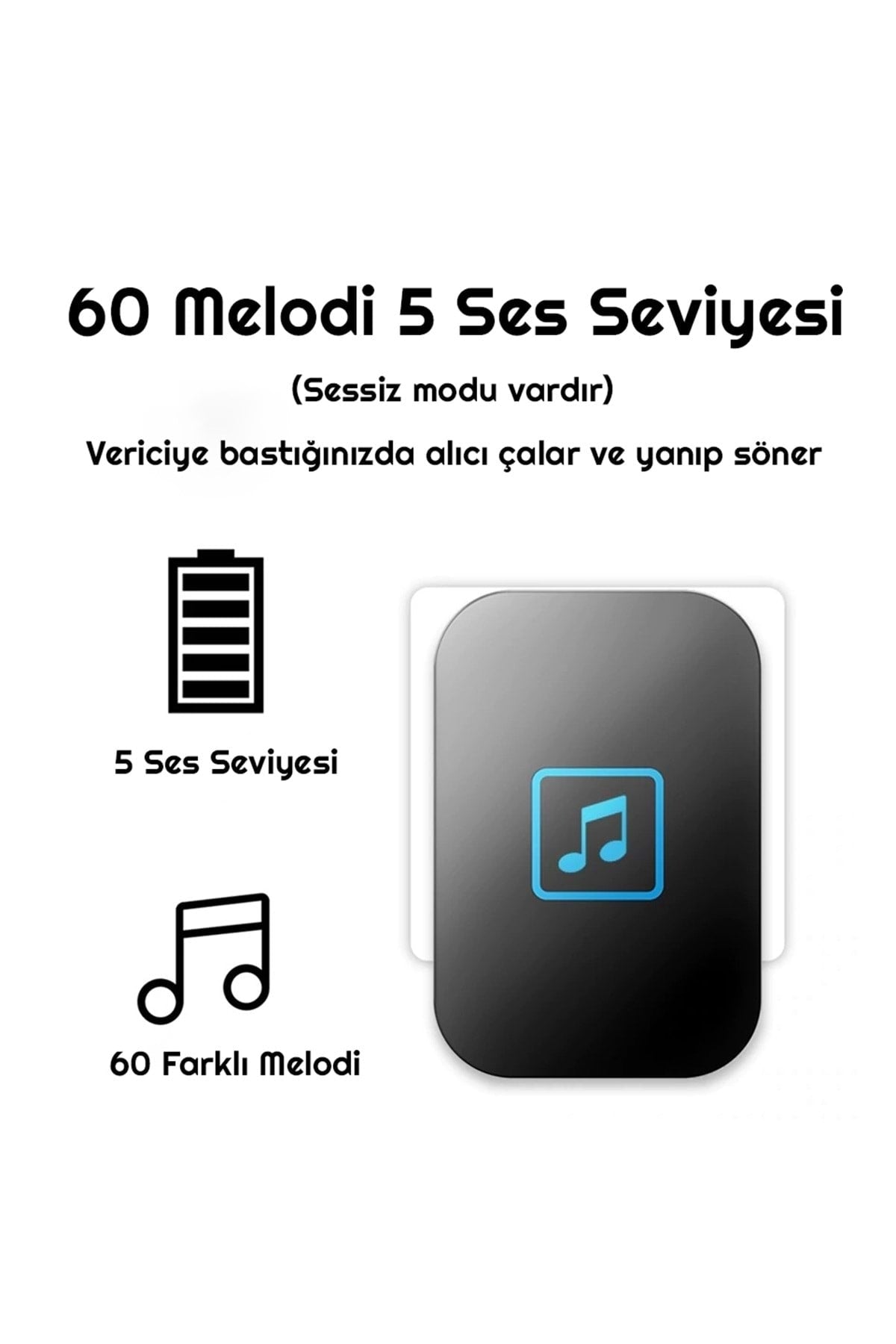HyMark 2 Buton 1 Alıcı Pil Gerektirmeyen Kablosuz Led Kapı Zili