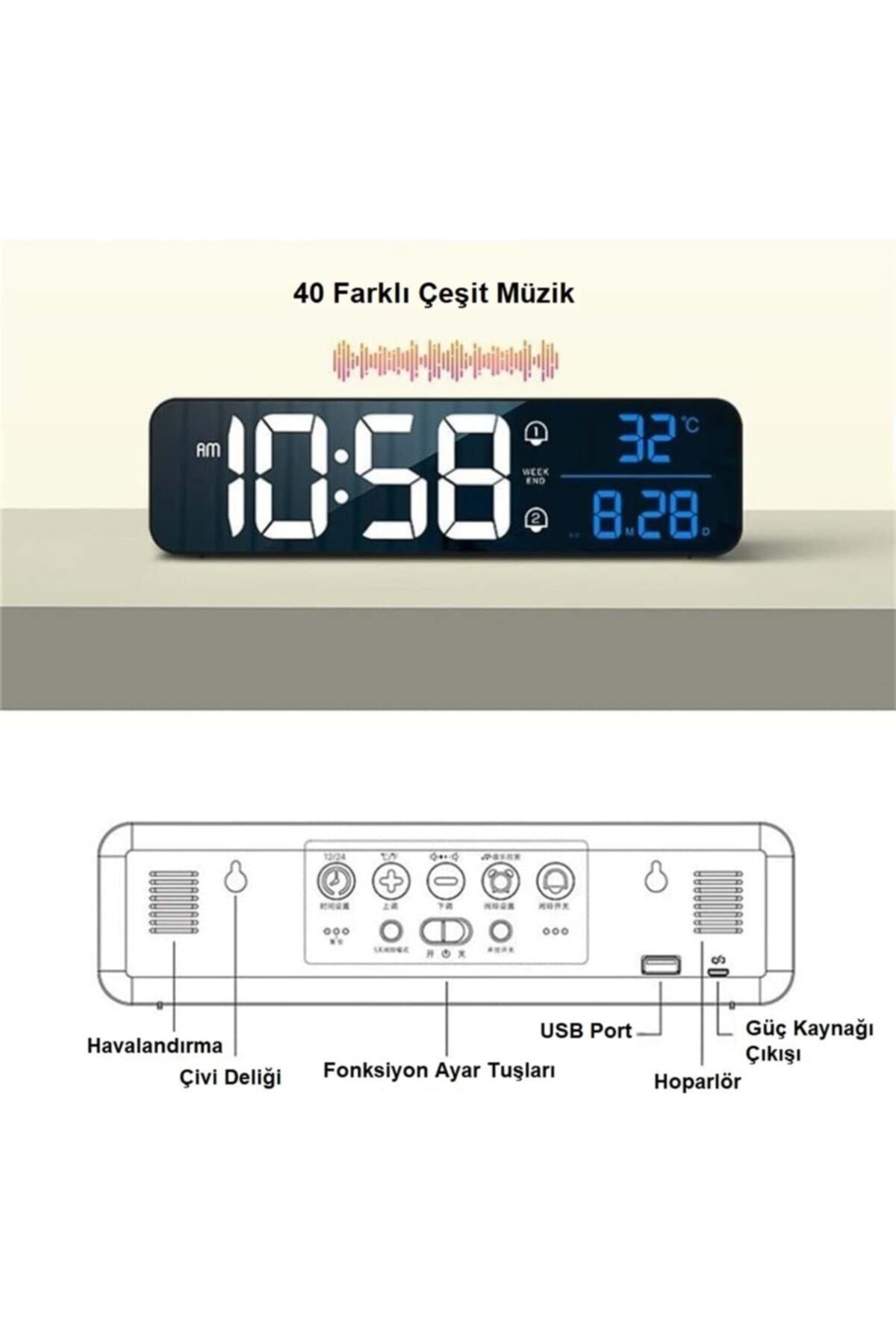 HyMark Hd Led Ekranlı Aynalı Elektronik Saat Sıcaklık Tarih Dijital Masa Saati
