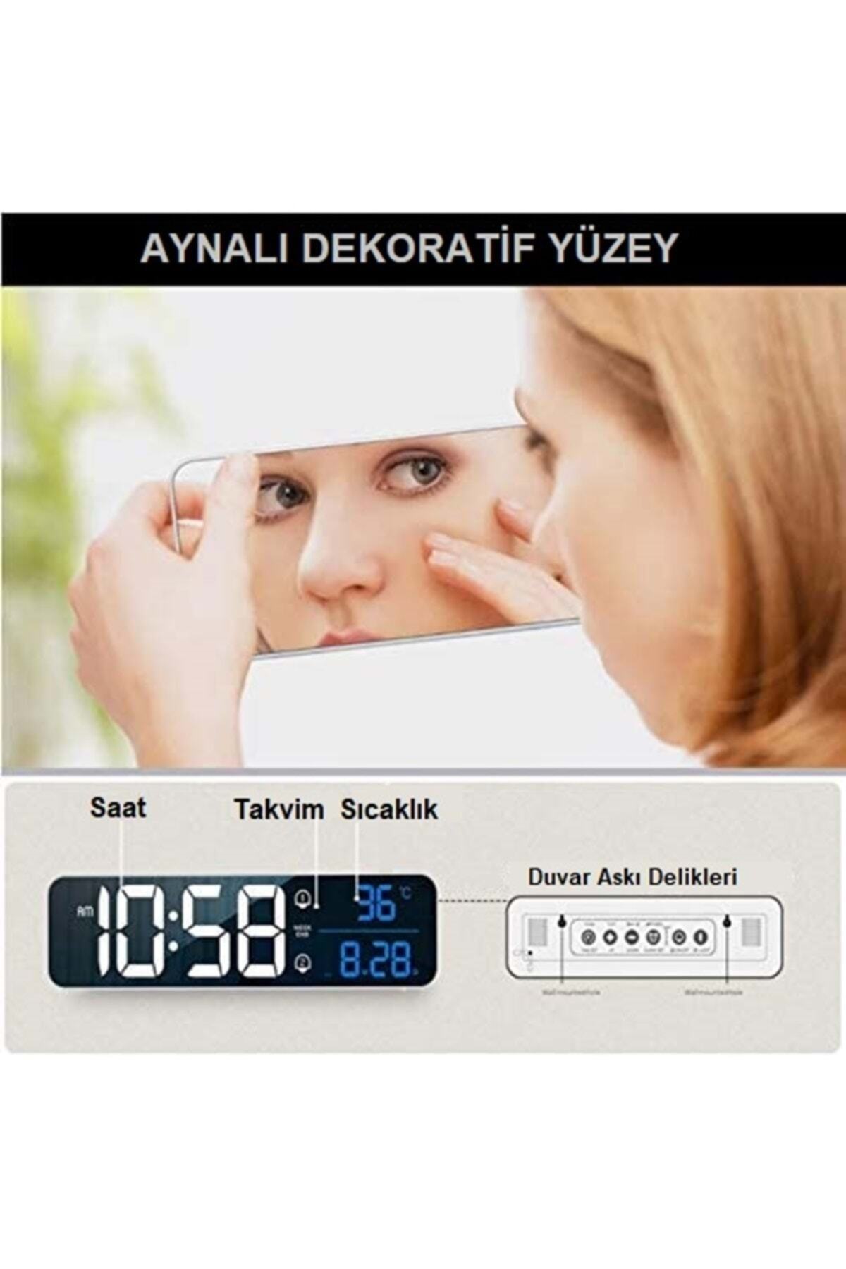 HyMark Hd Led Ekranlı Aynalı Elektronik Saat Sıcaklık Tarih Dijital Masa Saati