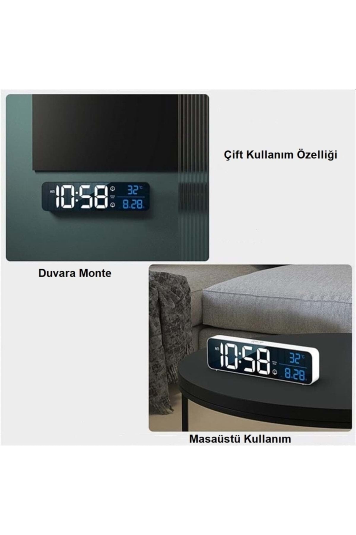 HyMark Hd Led Ekranlı Aynalı Elektronik Saat Sıcaklık Tarih Dijital Masa Saati